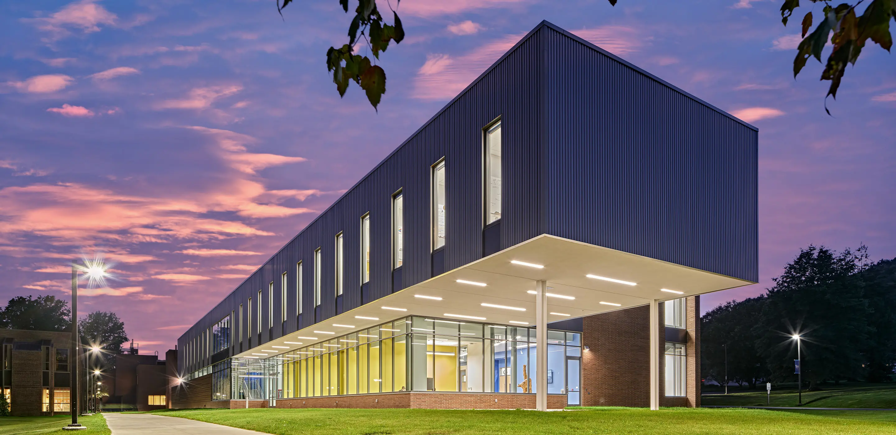 Long grey building with windows exterior