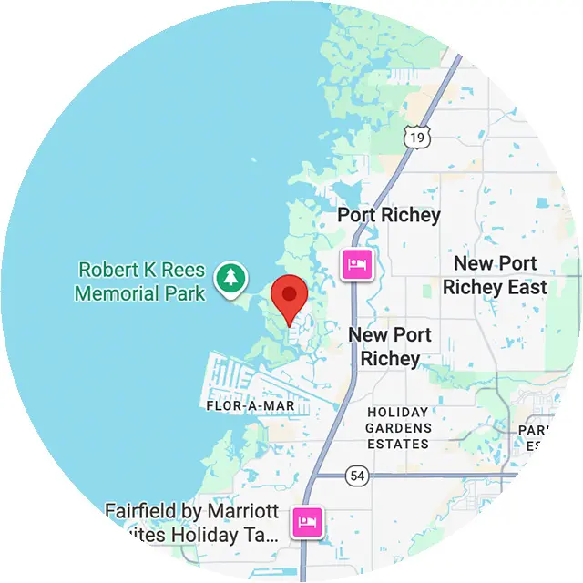 Map showing location near Robert K Rees Memorial Park, Port Richey, with surrounding areas highlighted.